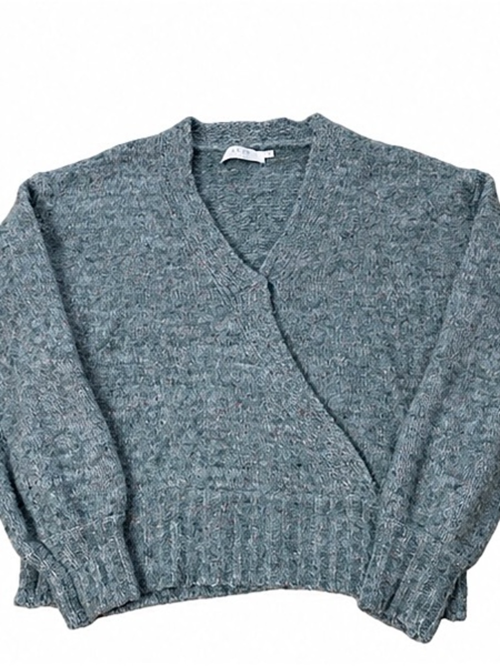 ASTR The Label Wool Blend Wrap Sweater Women's M Balloon Sleeve Knit Blue/Green